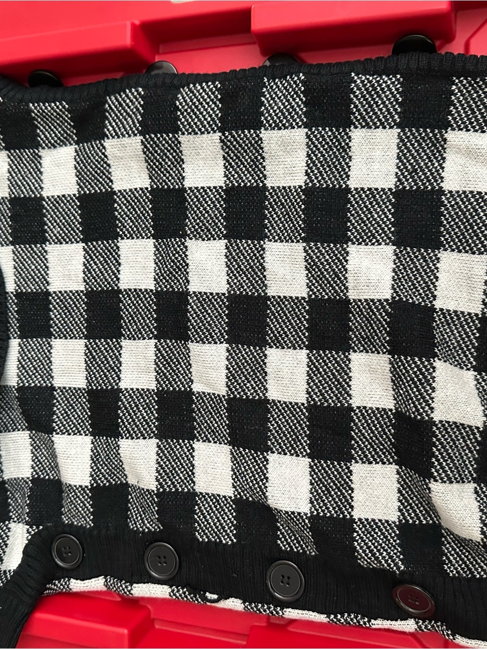 Black & White Gingham Mini Dress with Button Trim